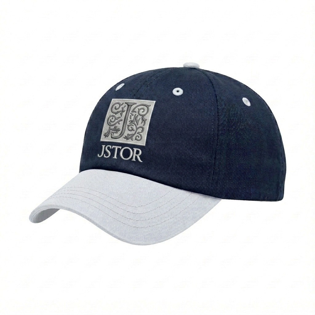 USA-made 6U Navy-White Organic Twill baseball cap, decorated view, manufactured in Newark NJ
