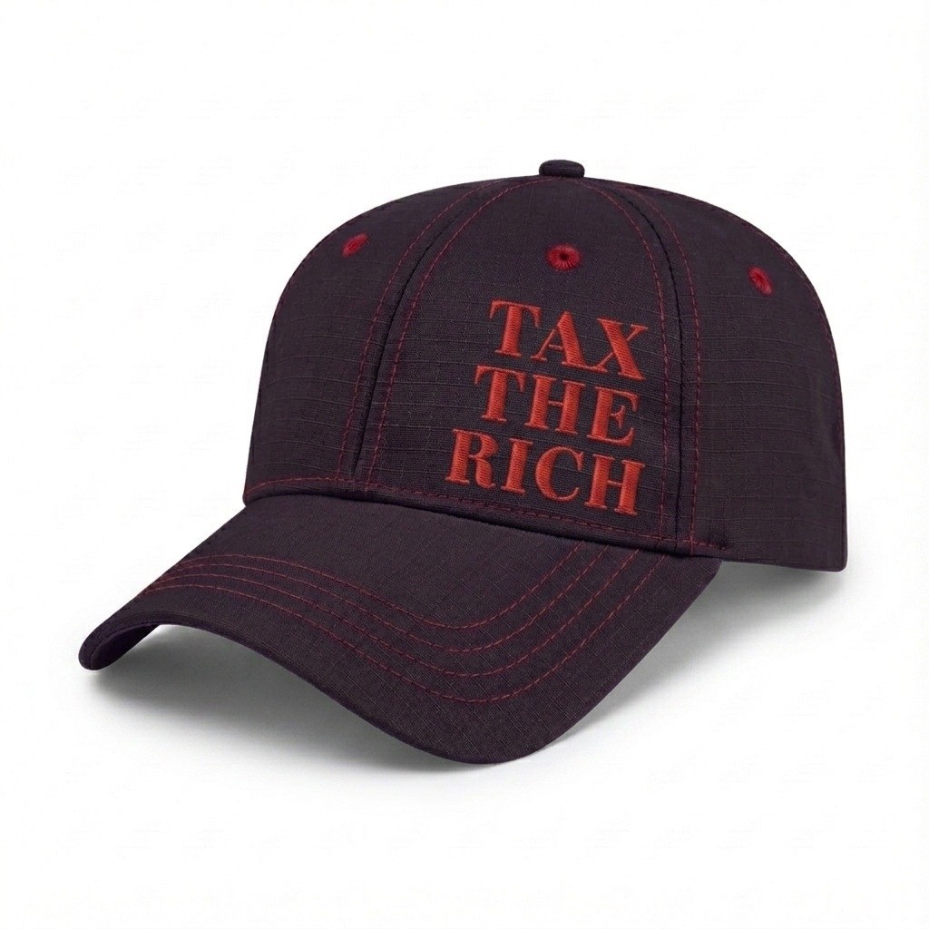 USA-made 6L Navy-Red Ripstop baseball cap, decorated view, manufactured in Newark NJ