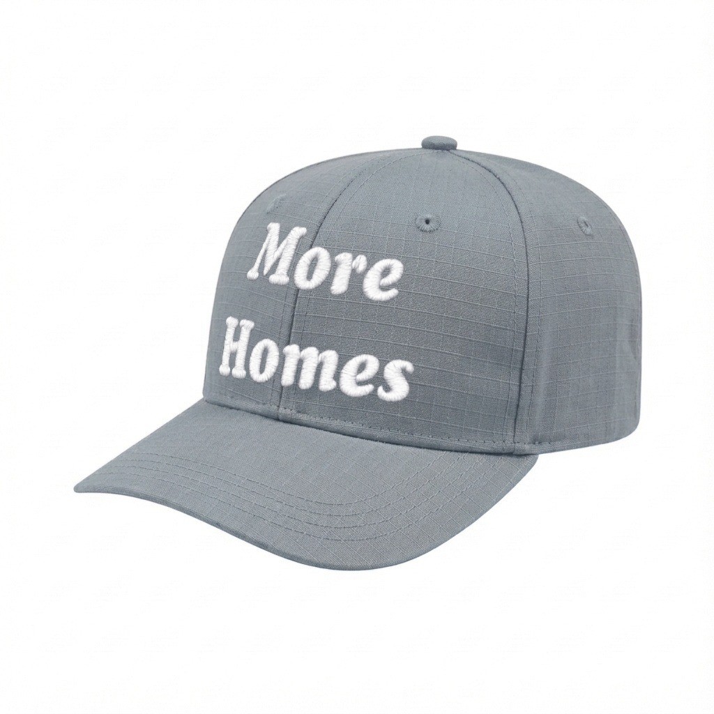 USA-made 6S Light Gray Ripstop baseball cap, decorated view, manufactured in Newark NJ