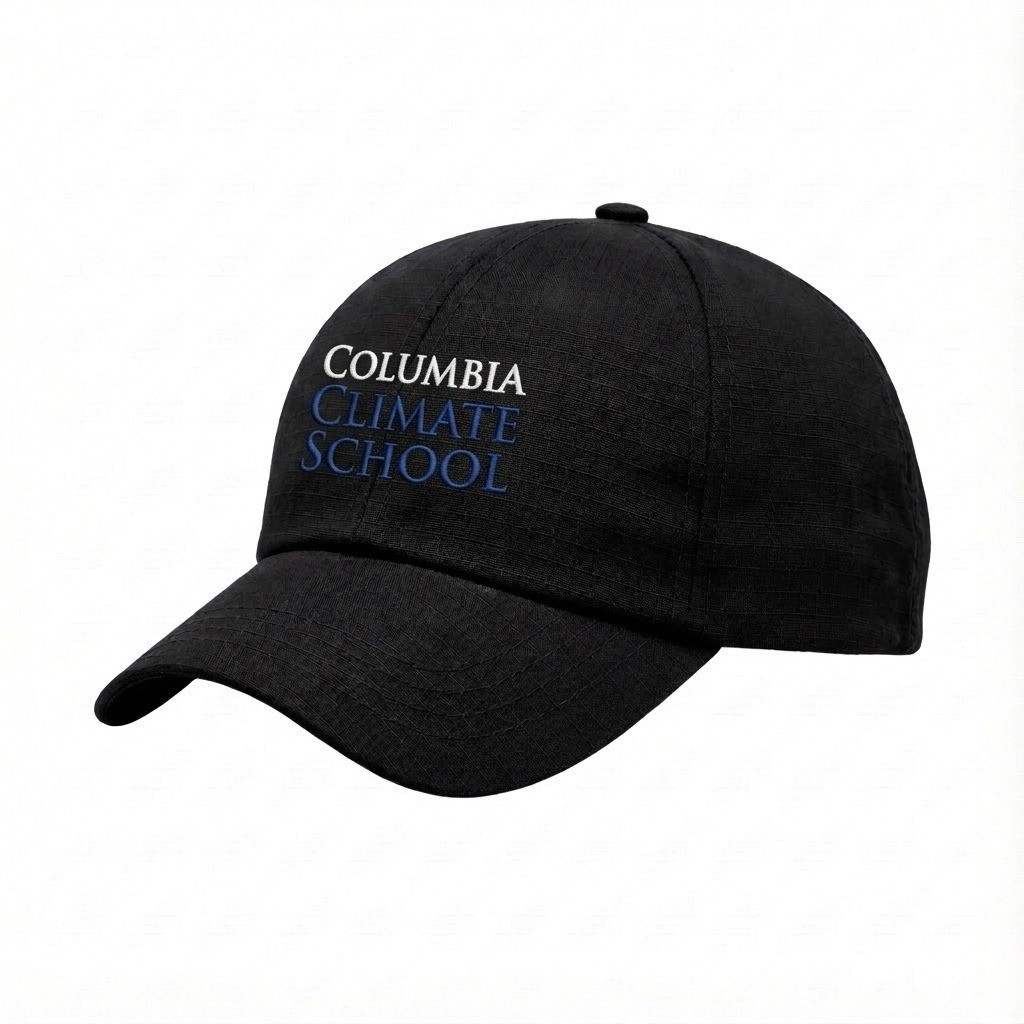 USA-made 6U Black Ripstop baseball cap, decorated view, manufactured in Newark NJ