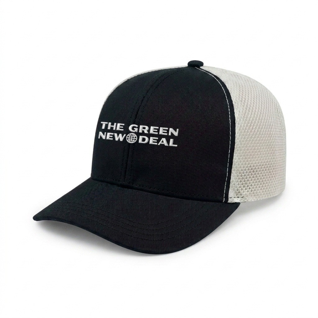 USA-made 6S Black-White Chino baseball cap, decorated view, manufactured in Newark NJ