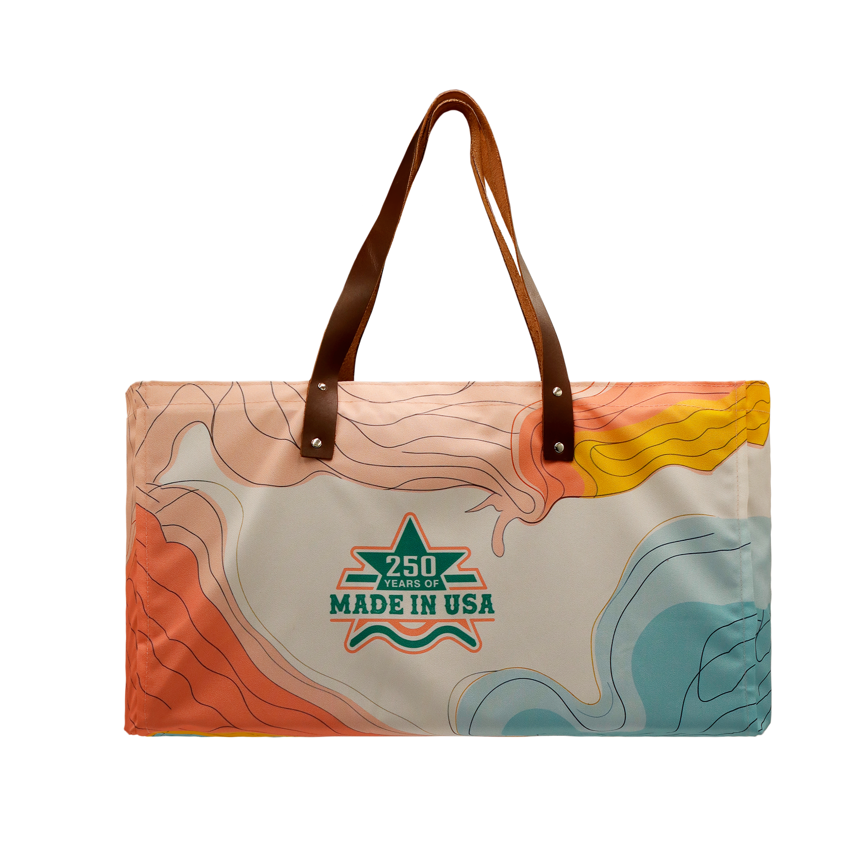 USA Made Leather Handle Zipper Pocket Full Bleed Canvas Tote
