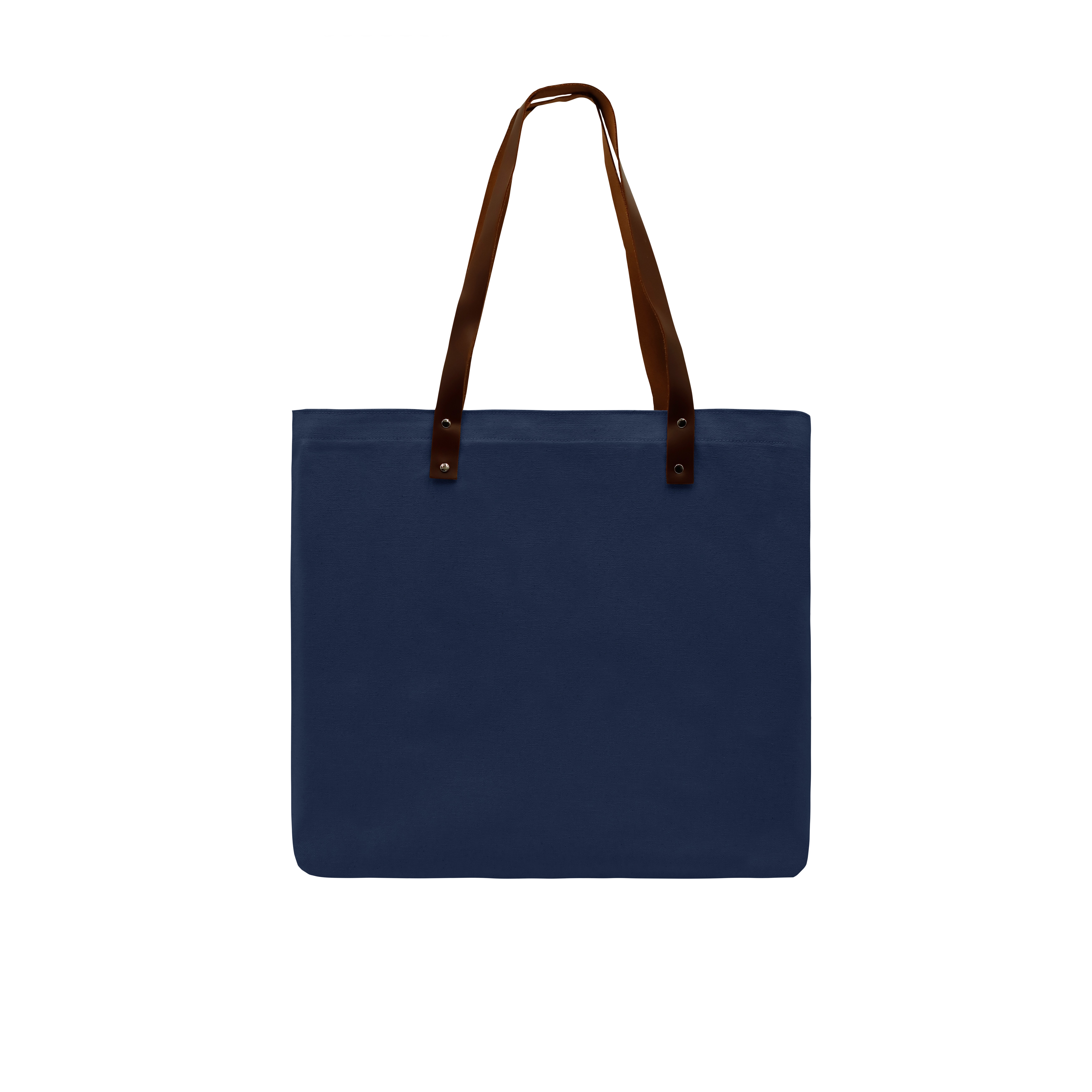 Leather Handle Zipper Pocket Cotton Twill Tote
