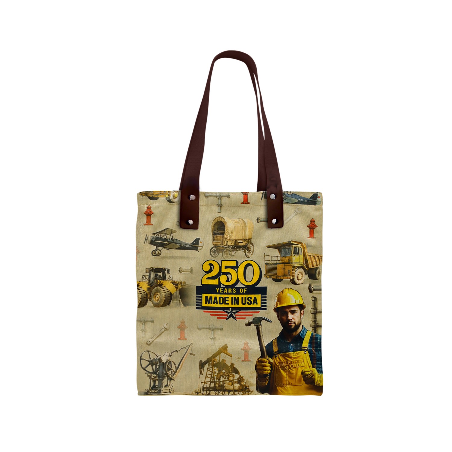 Leather Handle Zipper Pocket Full Bleed Canvas Tote