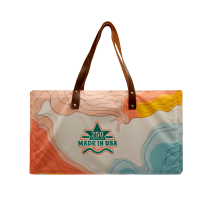 Leather Handle Zipper Pocket Full Bleed Canvas Tote
