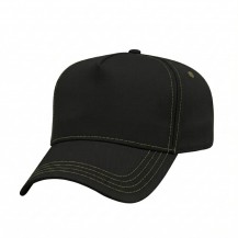USA-made 5L Black-Khaki Chino baseball cap, 3q view, manufactured in Newark NJ