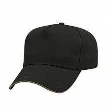 USA-made 5L Black-Khaki Chino baseball cap, 3q view, manufactured in Newark NJ