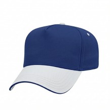 USA-made 5L Royal Blue-White Chino baseball cap, 3q view, manufactured in Newark NJ