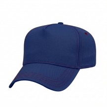 USA-made 5L Royal Blue-Red Chino baseball cap, 3q view, manufactured in Newark NJ