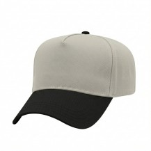 USA-made 5L Putty-Black Chino baseball cap, 3q view, manufactured in Newark NJ