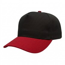 USA-made 5S Black-Red Chino baseball cap, 3q view, manufactured in Newark NJ
