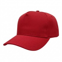 USA-made 5S Red Chino baseball cap, 3q view, manufactured in Newark NJ
