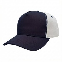 USA-made 5S Navy-White Chino baseball cap, 3q view, manufactured in Newark NJ