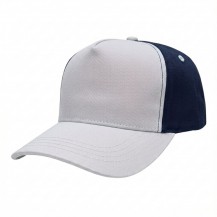 USA-made 5S White-Navy Chino baseball cap, 3q view, manufactured in Newark NJ