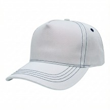 USA-made 5S White-Navy Chino baseball cap, 3q view, manufactured in Newark NJ