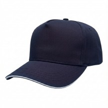 USA-made 5S Navy-White Chino baseball cap, 3q view, manufactured in Newark NJ