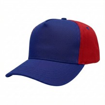 USA-made 5S Royal Blue-Red Chino baseball cap, 3q view, manufactured in Newark NJ