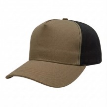 USA-made 5S Khaki-Black Chino baseball cap, 3q view, manufactured in Newark NJ