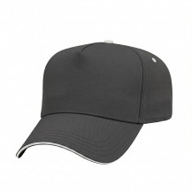 USA-made 5L Dark Gray-White Brushed Denim baseball cap, 3q view, manufactured in Newark NJ
