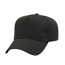 USA-made 5L Black Brushed Denim baseball cap, 3q view, manufactured in Newark NJ