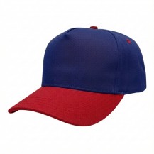 USA-made 5S Royal Blue-Red Brushed Denim baseball cap, 3q view, manufactured in Newark NJ