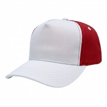 USA-made 5S White-Red Brushed Denim baseball cap, 3q view, manufactured in Newark NJ