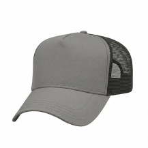USA-made 5L Light Gray-Black Chino baseball cap, 3q view, manufactured in Newark NJ