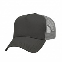 USA-made 5L Dark Gray-Light Gray Chino baseball cap, 3q view, manufactured in Newark NJ