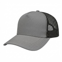 USA-made 5S Light Gray-Black Chino baseball cap, 3q view, manufactured in Newark NJ