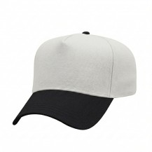USA-made 5L White-Black Cotton Duck baseball cap, 3q view, manufactured in Newark NJ