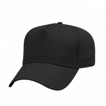 USA-made 5L Black Cotton Duck baseball cap, 3q view, manufactured in Newark NJ