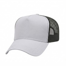 USA-made 5L White-Black Polycotton Twill baseball cap, 3q view, manufactured in Newark NJ