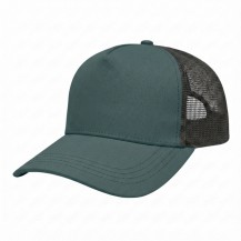 USA-made 5S Hunter Green-Black Polycotton Twill baseball cap, 3q view, manufactured in Newark NJ
