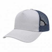 USA-made 5S White-Navy Polycotton Twill baseball cap, 3q view, manufactured in Newark NJ