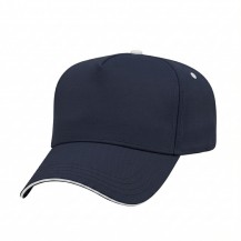 USA-made 5L Navy-White Polycotton Twill baseball cap, 3q view, manufactured in Newark NJ