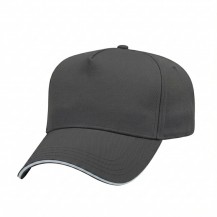USA-made 5L Dark Gray-White Polycotton Twill baseball cap, 3q view, manufactured in Newark NJ