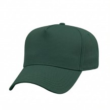 USA-made 5L Hunter Green Polycotton Twill baseball cap, 3q view, manufactured in Newark NJ