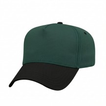 USA-made 5L Hunter Green-Black Polycotton Twill baseball cap, 3q view, manufactured in Newark NJ
