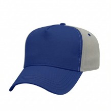 USA-made 5L Royal Blue-Light Gray Polycotton Twill baseball cap, 3q view, manufactured in Newark NJ