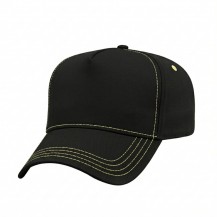 USA-made 5L Black-Safety Green Polycotton Twill baseball cap, 3q view, manufactured in Newark NJ