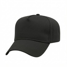 USA-made 5L Black Polycotton Twill baseball cap, 3q view, manufactured in Newark NJ