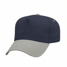 USA-made 5L Navy-Light Gray Polycotton Twill baseball cap, 3q view, manufactured in Newark NJ