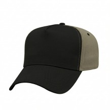 USA-made 5L Black-Khaki Polycotton Twill baseball cap, 3q view, manufactured in Newark NJ