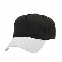 USA-made 5L Black-White Polycotton Twill baseball cap, 3q view, manufactured in Newark NJ