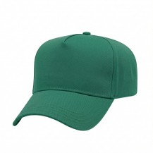 USA-made 5L Kelly Green Polycotton Twill baseball cap, 3q view, manufactured in Newark NJ