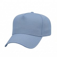 USA-made 5L Light Blue Polycotton Twill baseball cap, 3q view, manufactured in Newark NJ