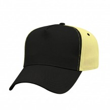 USA-made 5L Black-Safety Green Polycotton Twill baseball cap, 3q view, manufactured in Newark NJ