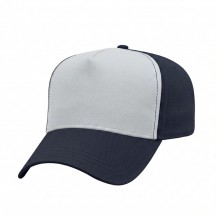 5CTLVE80 White-Navy 3q USA-made 5L White-Navy Polycotton Twill baseball cap, 3q view, manufactured in Newark NJ