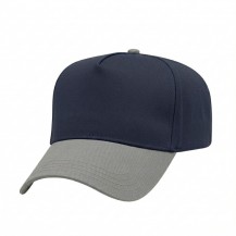 USA-made 5L Navy-Light Gray Polycotton Twill baseball cap, 3q view, manufactured in Newark NJ