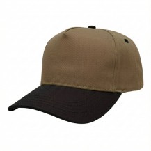 USA-made 5S Khaki-Black Polycotton Twill baseball cap, 3q view, manufactured in Newark NJ